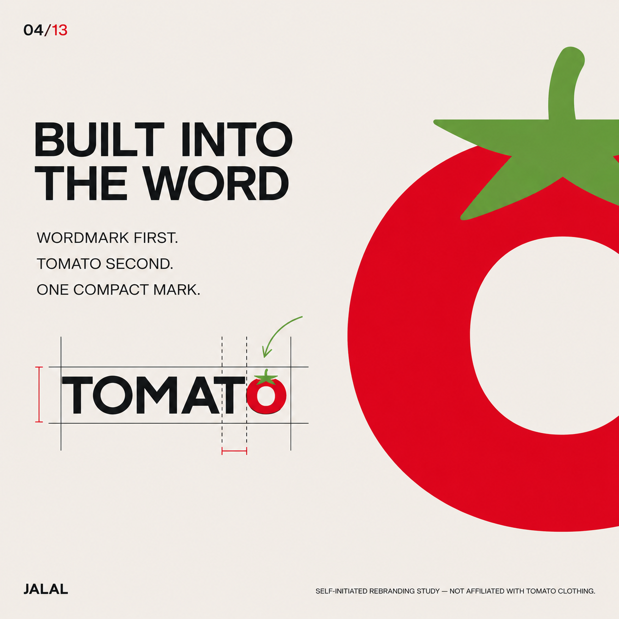 Tomato Clothing wordmark and logotype study — the Tomato mark built into the letter O